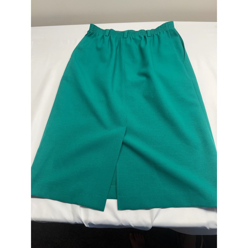 Alfred Dunner Vintage Emerald Green Midi Skirt Petite 6 Elastic Waist USA Made - Picture 7 of 7